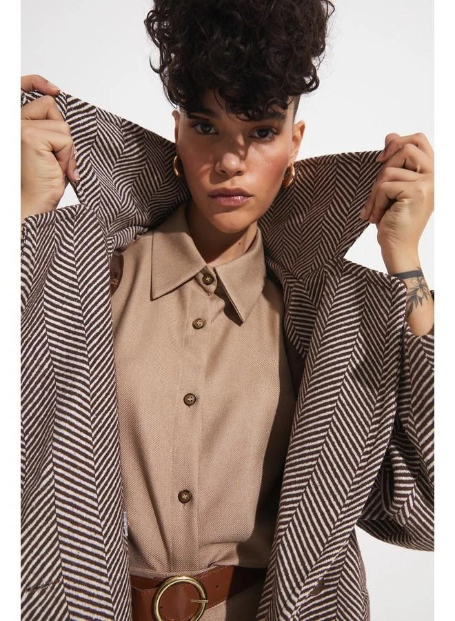 JUNE June Patterned Coat Brown