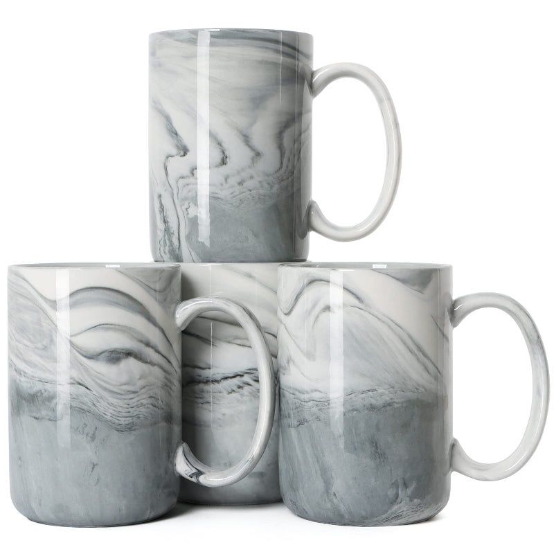 Smilatte 14 OZ Marble Coffee Mugs M068 Novelty Marble Ceramic Cup for Home and Office Microwave Dishwasher Safe Set of 4 Gray
