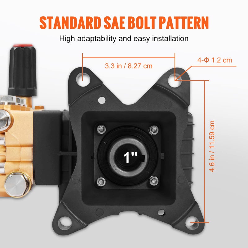 VEVOR Pressure Washer Pump, 4400 PSI, 4.0 GPM, 1" Shaft Horizontal Triplex Plunger, Replacement Power Washer Pumps Kit, Parts Washer Pump, Compatible with Simpson, Honda, Homelite, Troybilt etc. - Image 3