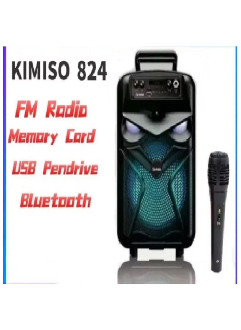 KIMISO QS-824 8 Inch LED Portable Super Bass Speaker Bluetooth/USB/TF/LED Light