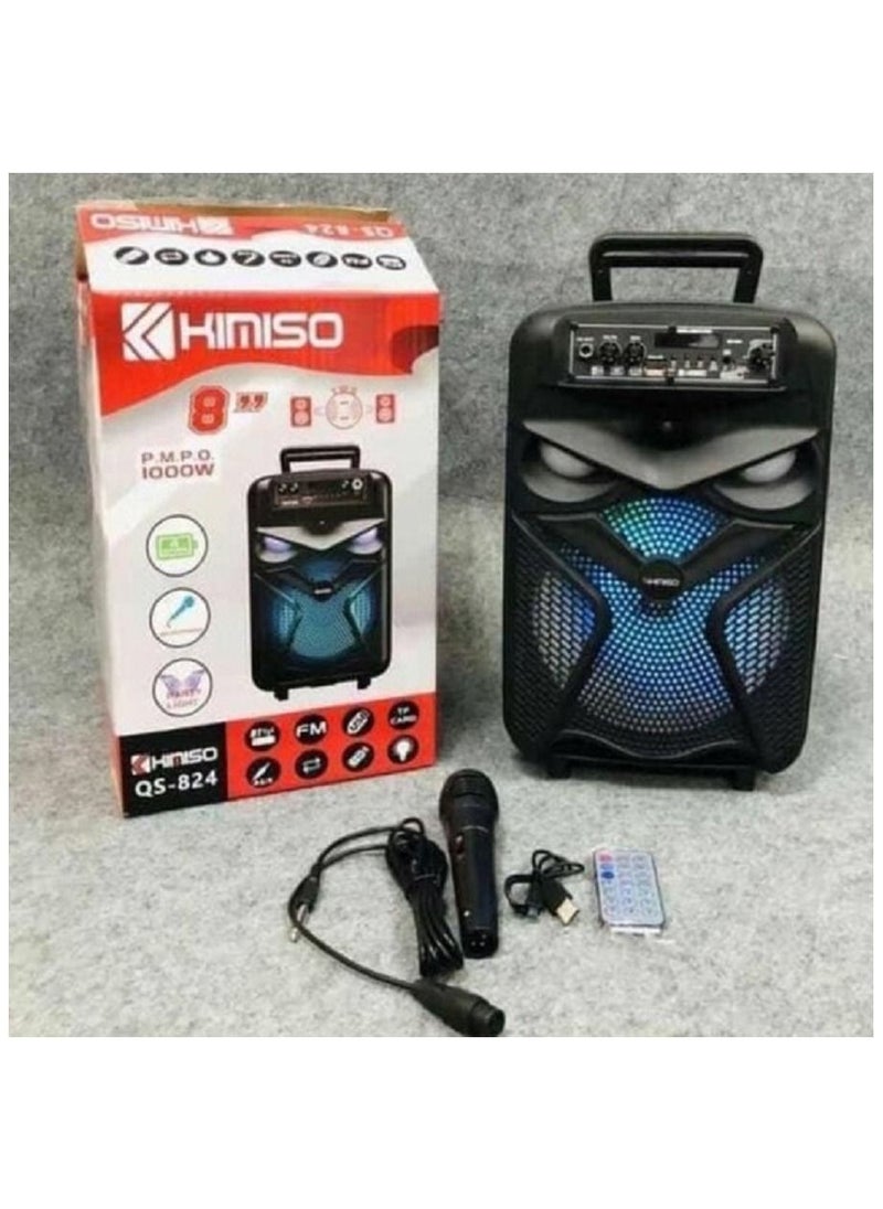 KIMISO QS-824 8 Inch LED Portable Super Bass Speaker Bluetooth/USB/TF/LED Light