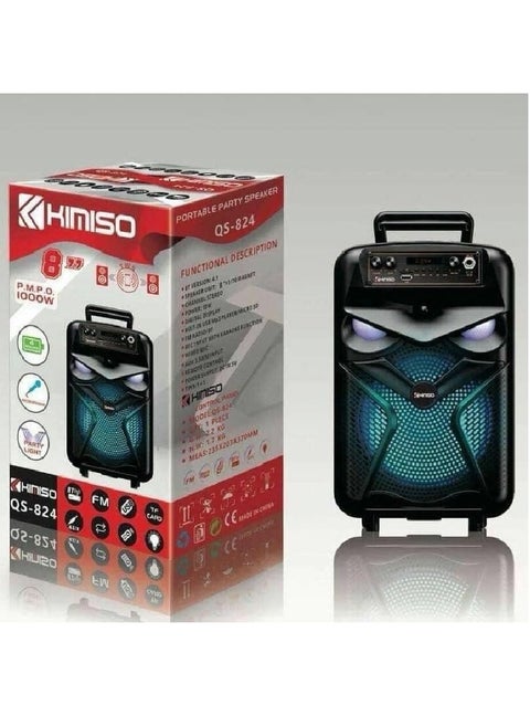 KIMISO QS-824 8 Inch LED Portable Super Bass Speaker Bluetooth/USB/TF/LED Light