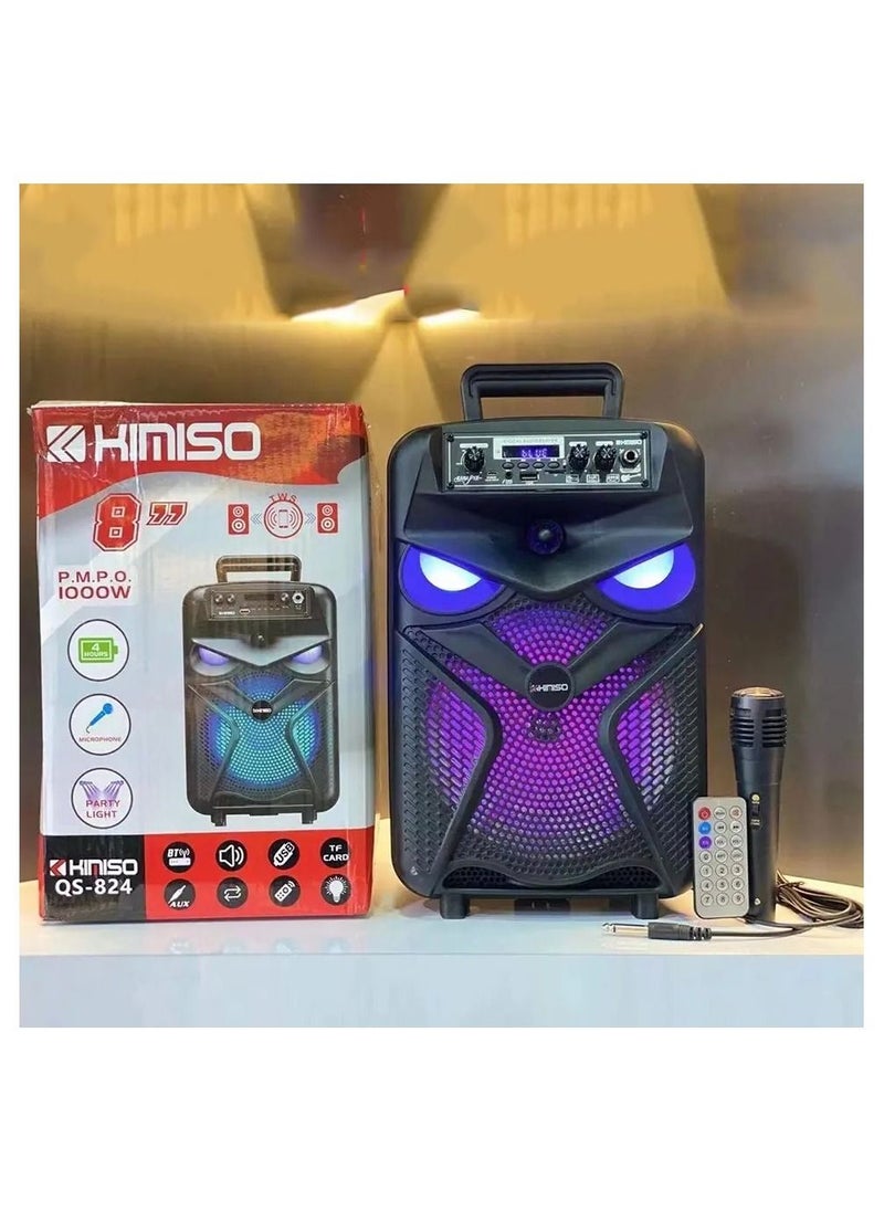 KIMISO QS-824 8 Inch LED Portable Super Bass Speaker Bluetooth/USB/TF/LED Light