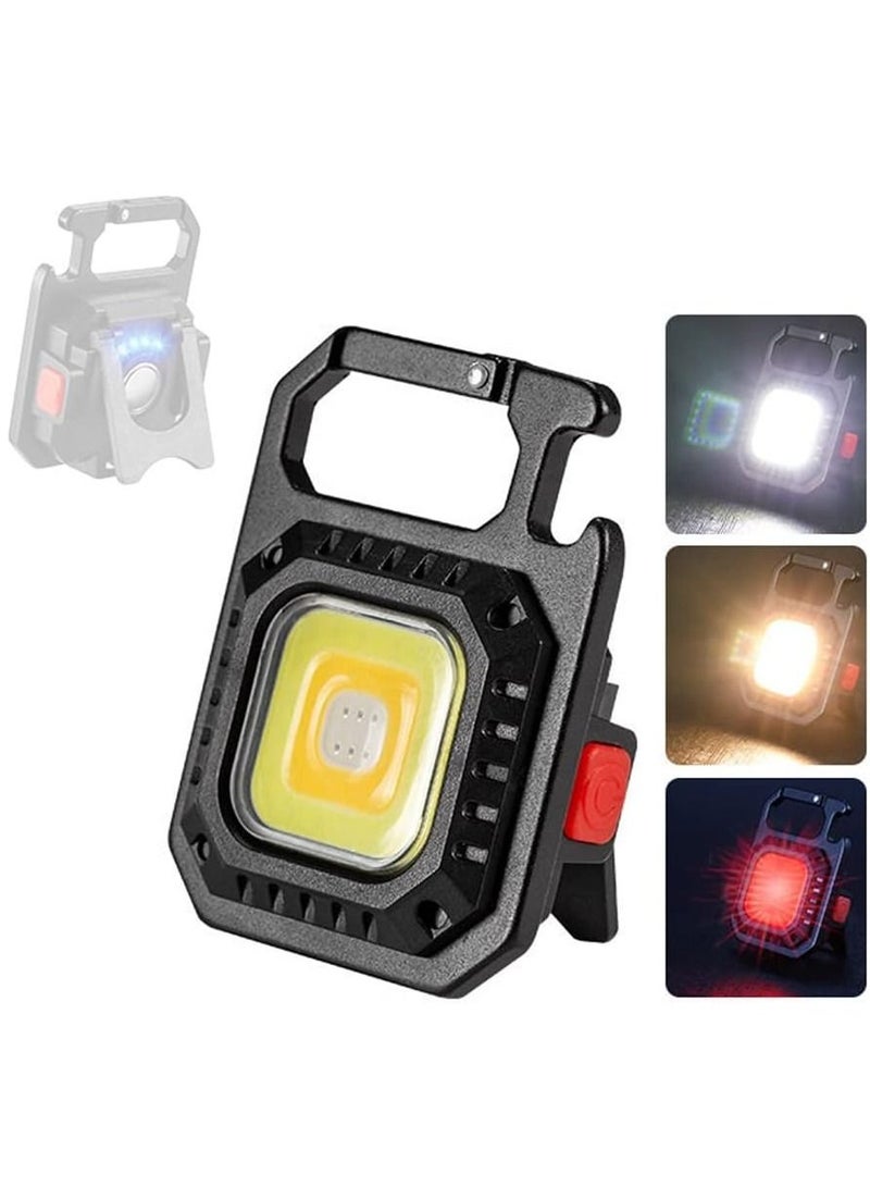 Mini COB Flashlight Portable Camping Light Rechargeable Keychain Light Emergency Light with 7 Light Modes Folding Bracket Bottle Opener Magnet Base - Image 1