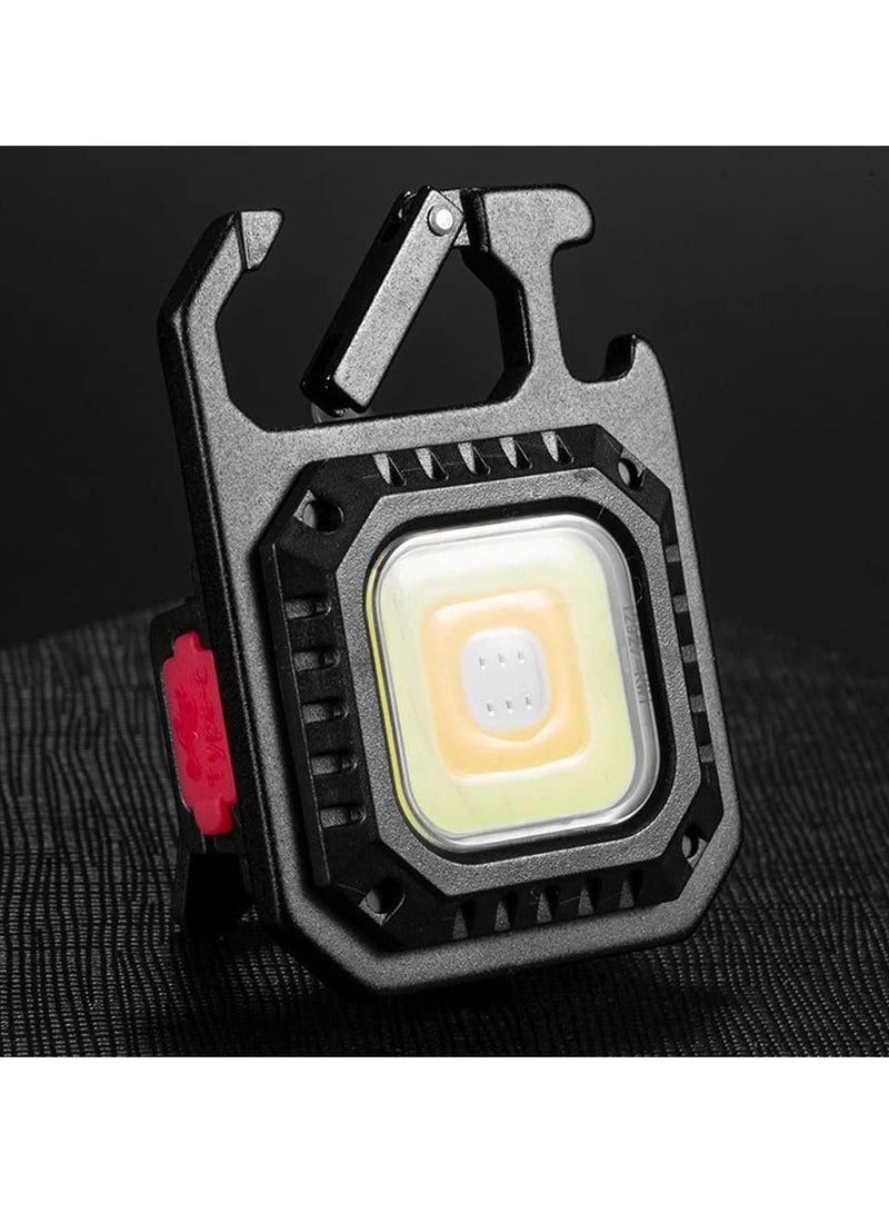 Mini COB Flashlight Portable Camping Light Rechargeable Keychain Light Emergency Light with 7 Light Modes Folding Bracket Bottle Opener Magnet Base - Image 2