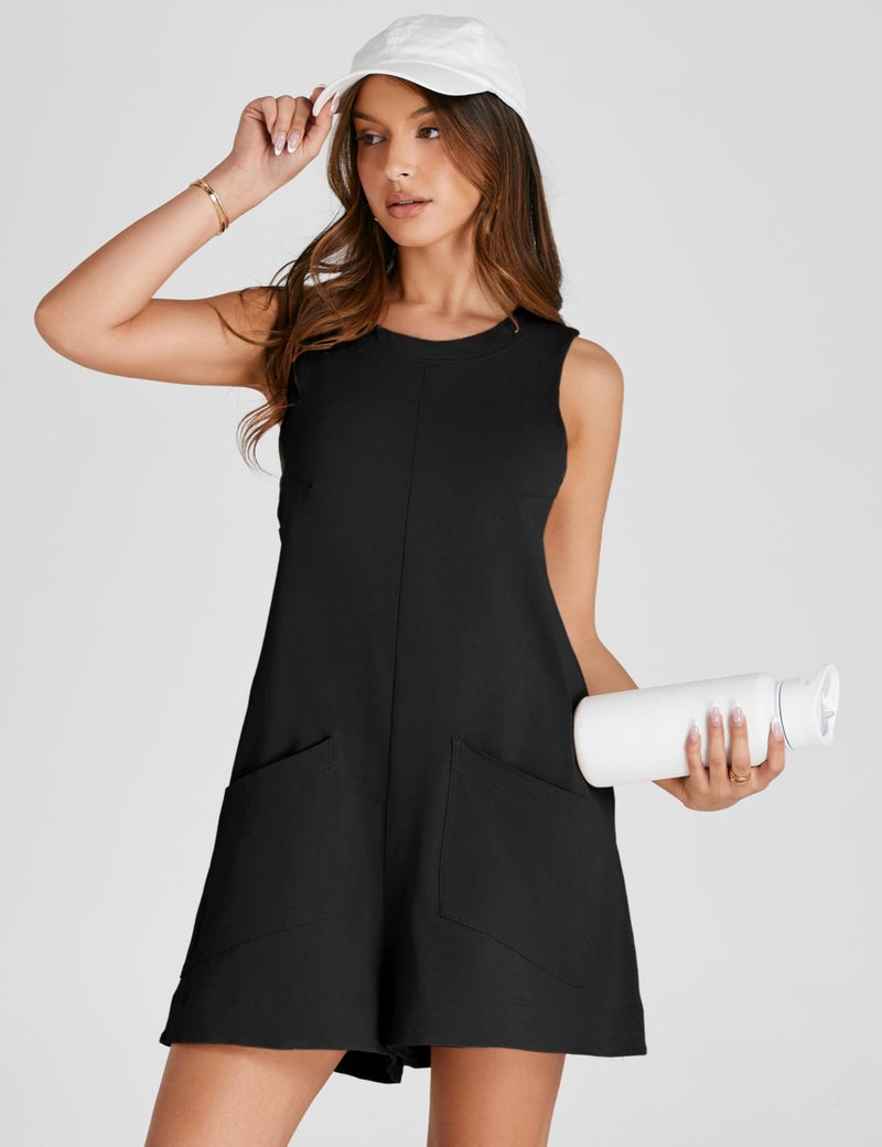 Yeokou Women's Casual Rompers Stretchy Onesie Summer Sleeveless Shorts Jumpsuits with Pockets(Black-M) - Image 2