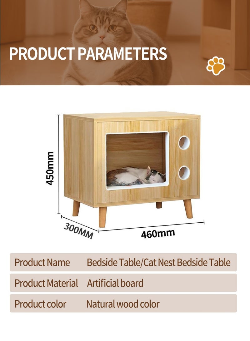 بيروي طاولة جانبية ثلاثية الوظائف مع سرير قطط وتخزين | أثاث متعدد الاستخدامات سهل التنظيف للقطط تحت ٥ كجم | قطعة أساسية عصرية للمعيشة - Image 3