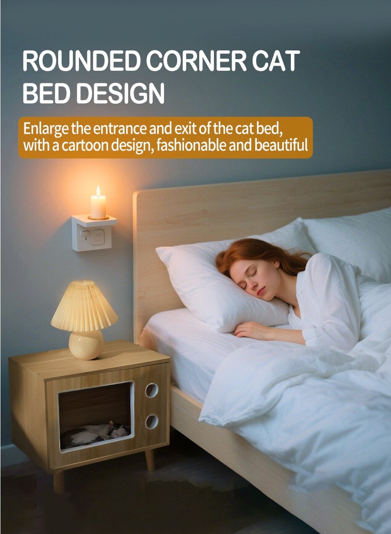 بيروي طاولة جانبية ثلاثية الوظائف مع سرير قطط وتخزين | أثاث متعدد الاستخدامات سهل التنظيف للقطط تحت ٥ كجم | قطعة أساسية عصرية للمعيشة - Image 4
