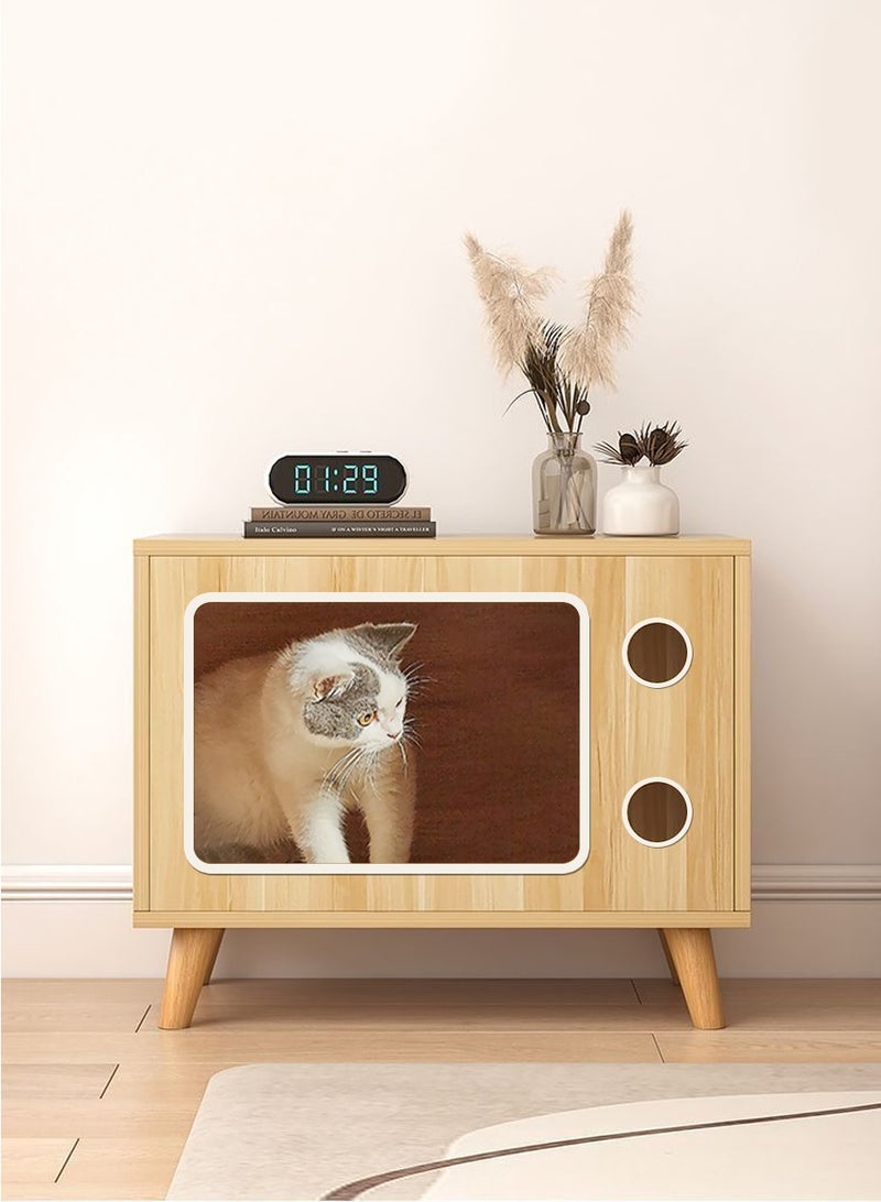 بيروي طاولة جانبية ثلاثية الوظائف مع سرير قطط وتخزين | أثاث متعدد الاستخدامات سهل التنظيف للقطط تحت ٥ كجم | قطعة أساسية عصرية للمعيشة - Image 1