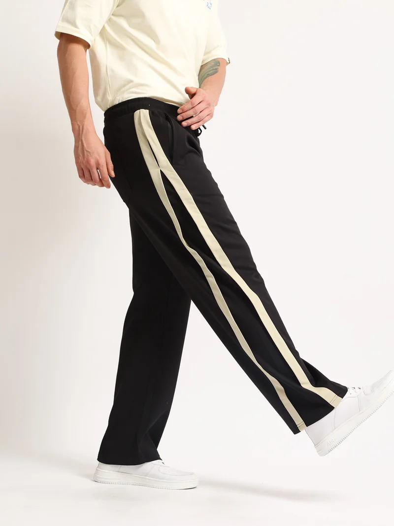 Maniac Maniac Mens Colorblock Black and Biscuit Baggy Fit Cotton Trackpant