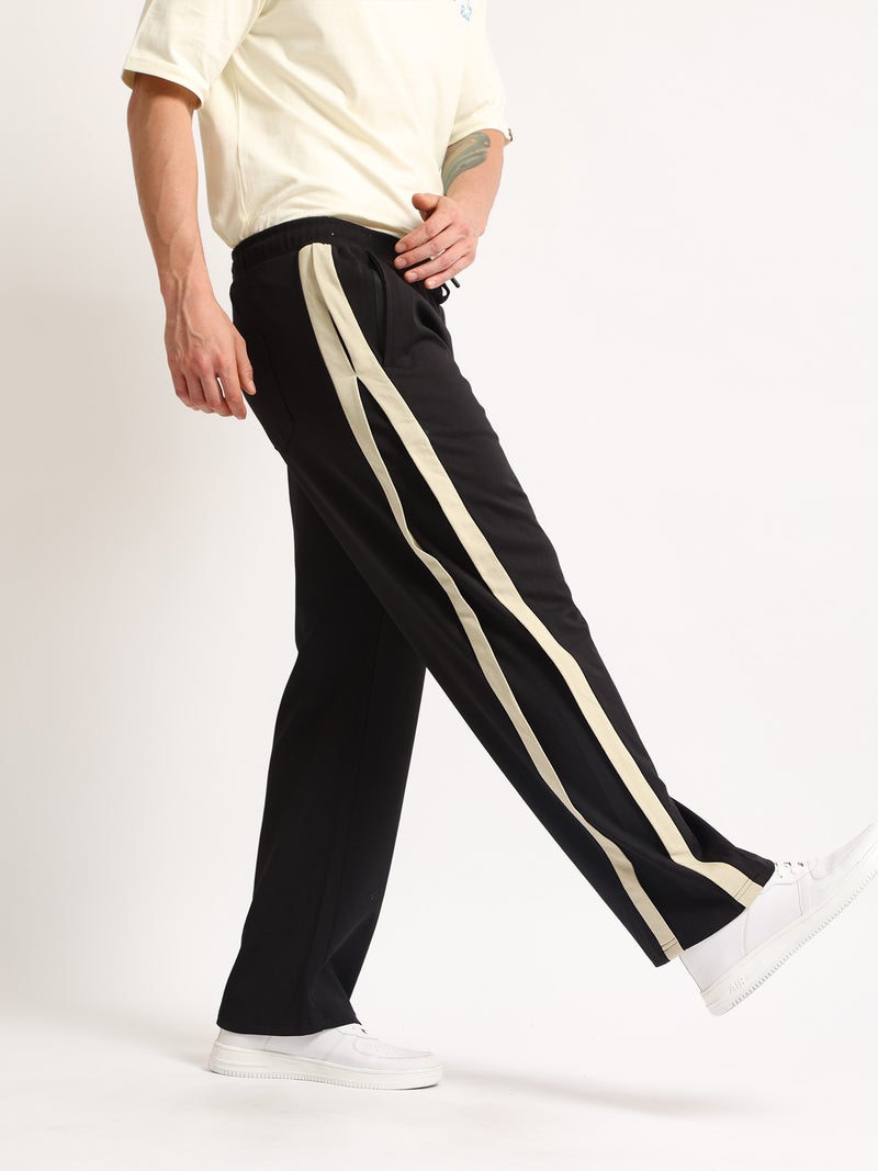 Maniac Mens Colorblock Black and Biscuit Baggy Fit Cotton Trackpant - Image 2