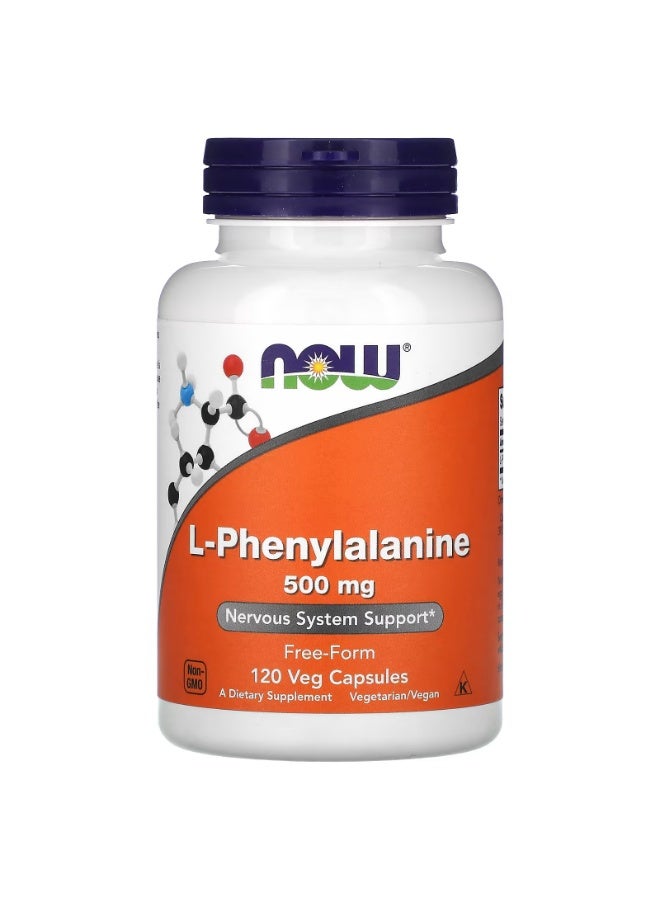 now L-Phenylalanine, 500 mg, 120 Veg Capsules - Image 1