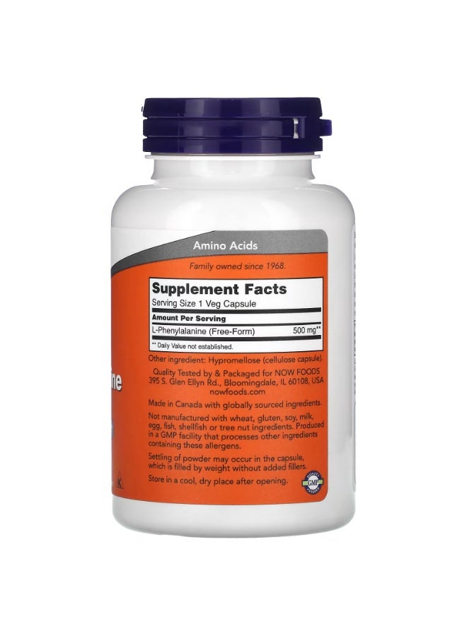 now L-Phenylalanine, 500 mg, 120 Veg Capsules - Image 2