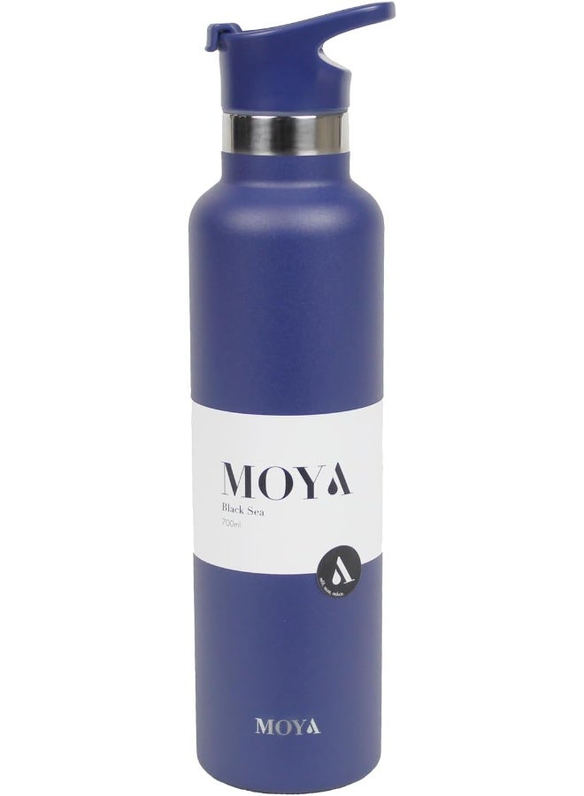 Moya 'Black Sea' 700ml Insulated Sustainable Water Bottle Navy Spout Lid - Image 1
