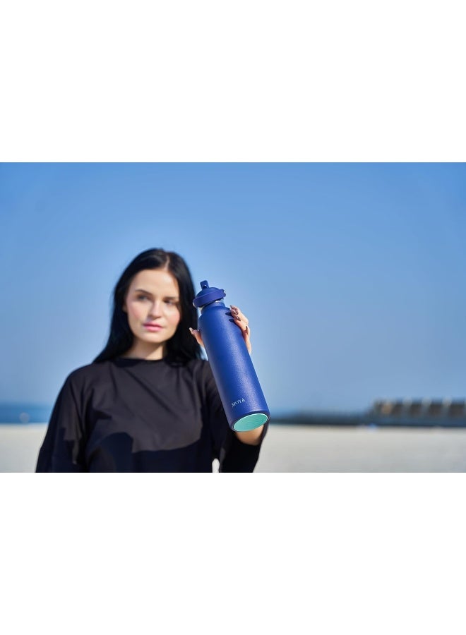 Moya 'Black Sea' 700ml Insulated Sustainable Water Bottle Navy Spout Lid - Image 4