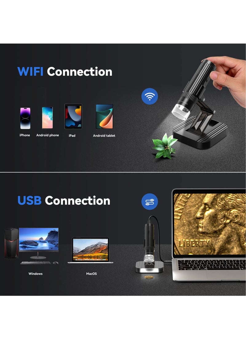 SYOSI - Wireless Digital Microscope, 50X-1000X 1080P HD WiFi Portable Handheld USB Trichome Mini Coin Microscope Camera Magnifier with Stand for iPhone iPad Android Phone & PC - Image 1