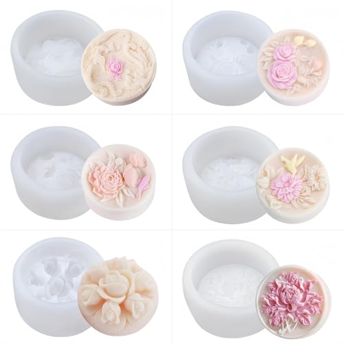 NINEXY Flower Silicone Soap Mold Square Round Fondant Chocolate Candy Cake Decorating Baking Tools Candle Mold Polymer Clay Resin Wax Mould (Round Flower D) - Image 5