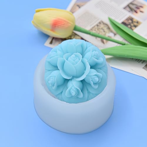 NINEXY Flower Silicone Soap Mold Square Round Fondant Chocolate Candy Cake Decorating Baking Tools Candle Mold Polymer Clay Resin Wax Mould (Round Flower D) - Image 4