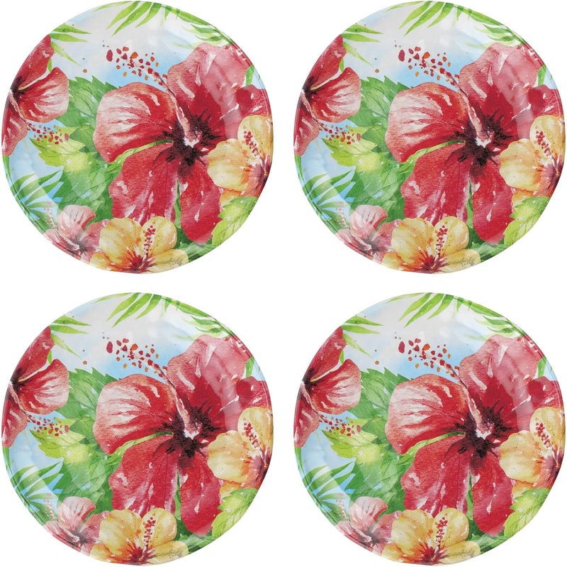 UP UPware Hibiscus Melamine Round Dessert Plates Small Serving Plates for Appetizer Snacks and Side Dishes Multicolor 6 Inch Set of 4 - Image 1