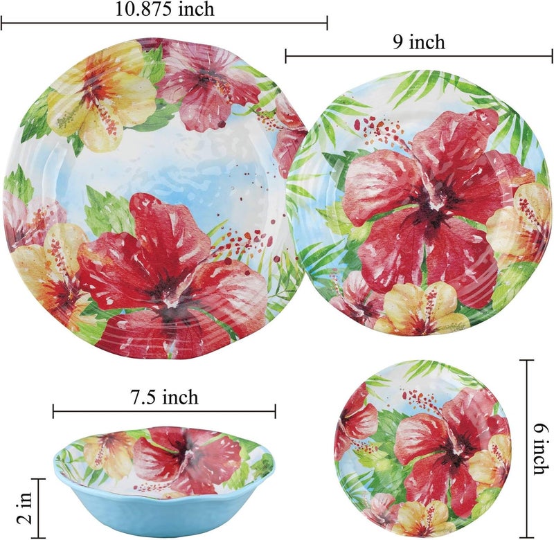 UP UPware Hibiscus Melamine Round Dessert Plates Small Serving Plates for Appetizer Snacks and Side Dishes Multicolor 6 Inch Set of 4 - Image 2