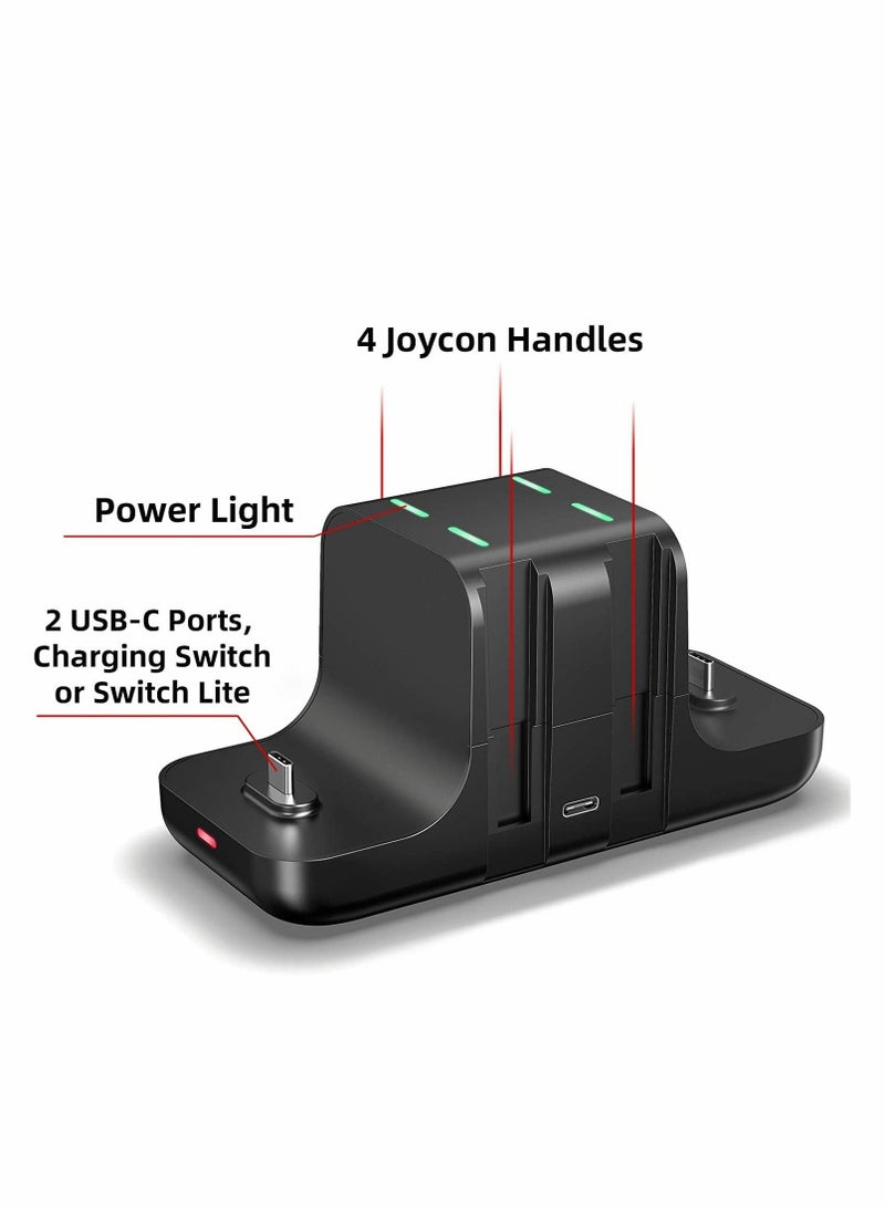 Captaintech Charging Dock Stand for Nintendo Switch Joy-Con, 6 in 1 Type-C USB 2.0 Switch Charging Dock Stand for Joy-Con Controllers, Portable LED Display Charger Docking for Switch, Support Play While Charging - Image 2