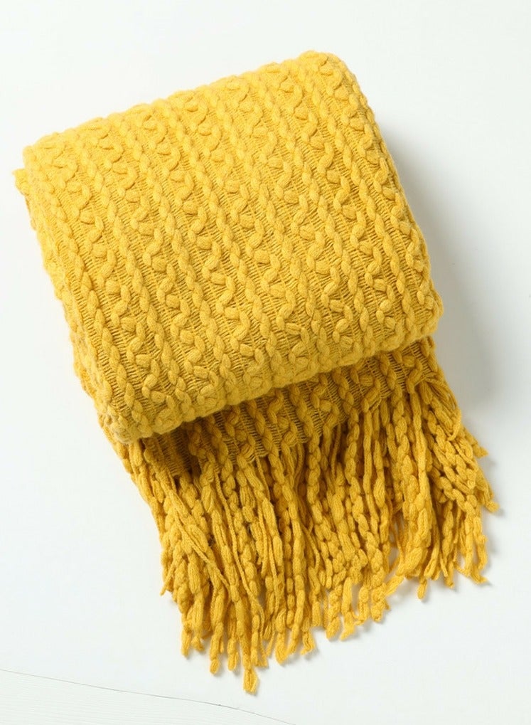 إسكدنيا شرابة تصميم نسيج محبوك بطانية لينة ضوء أصفر - Image 2