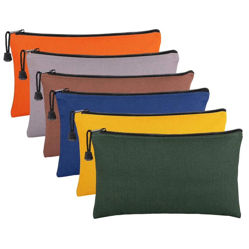 ANPHSIN 6 Pack Canvas Tool Bags Pouches - 11.2''x 7'' Heavy Duty Zipper Pouch Set, Multipurpose Small Tools Storage Organizer with Dependable Zipper - Image 1
