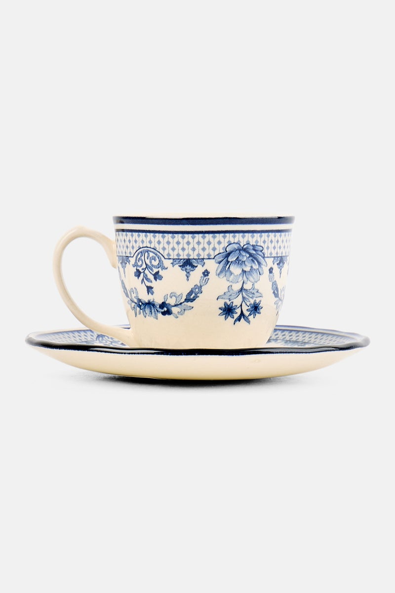 Legend Porcelain 2 Pieces Avalora Floral Pattern Tea Cup With Saucer Set 90 ml, Multicolor - Image 1