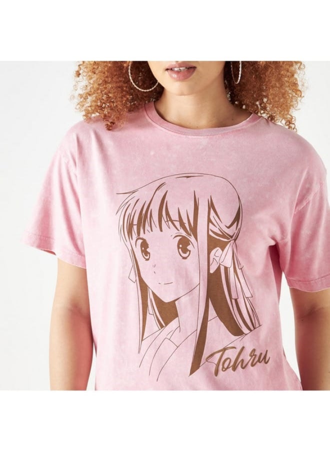 SP Characters Tohru Print Crew Neck T-shirt with Short Sleeves  - Image 1