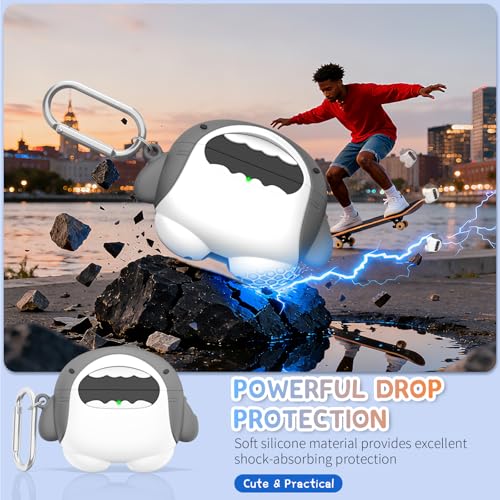 FGERWZ Funny Cover for AirPods Pro 3 Case Cute (2025), Soft Silicone Shockproof Protection 3D Cartoon Case for AirPods Pro 3rd Generation Cute Airpod pro 3 case with Carabiner & Cleaner Kit (Shark) - Image 3