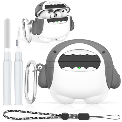 FGERWZ Funny Cover for AirPods Pro 3 Case Cute (2025), Soft Silicone Shockproof Protection 3D Cartoon Case for AirPods Pro 3rd Generation Cute Airpod pro 3 case with Carabiner & Cleaner Kit (Shark) - Image 1