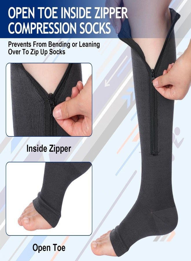 Twistover 5 Pairs Men's Zipper Compression Socks 20-30 mmHg, Open Toe Knee High Compression Stockings for Swelling, Travel, Long Standing, Easy On Support Socks(XL) - Image 5
