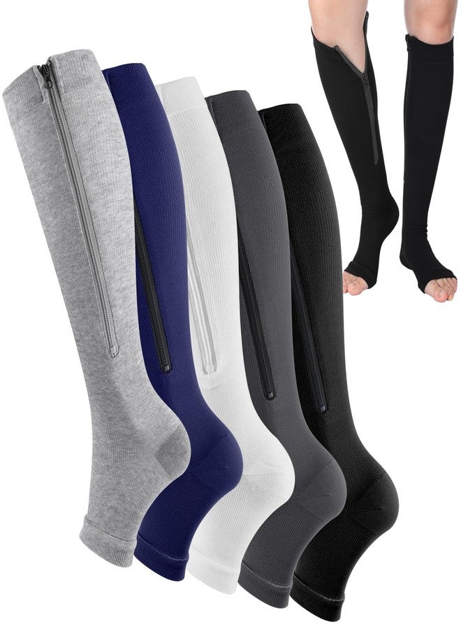 Twistover 5 Pairs Men's Zipper Compression Socks 20-30 mmHg, Open Toe Knee High Compression Stockings for Swelling, Travel, Long Standing, Easy On Support Socks(XL) - Image 1
