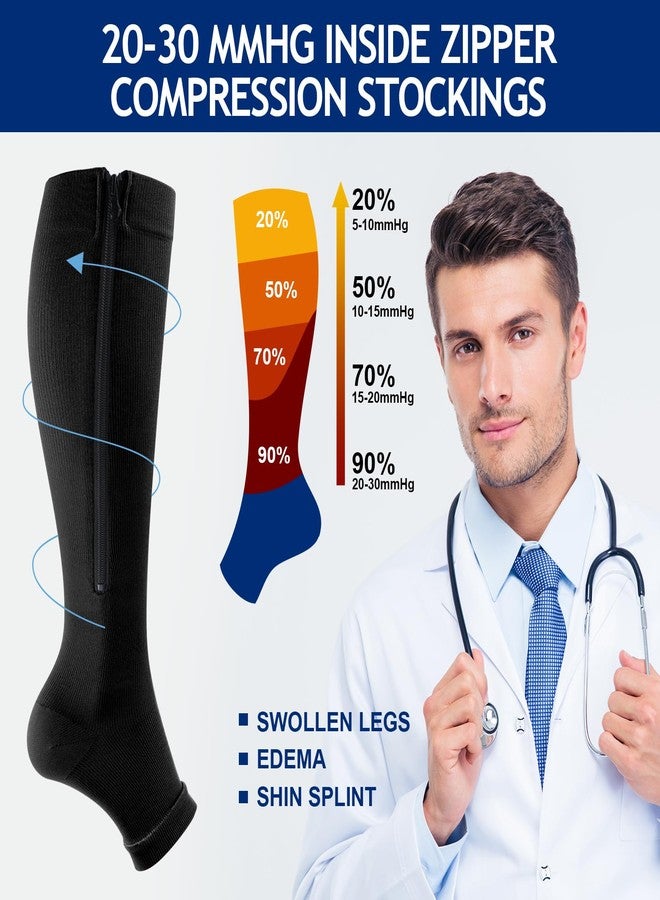 Twistover 5 Pairs Men's Zipper Compression Socks 20-30 mmHg, Open Toe Knee High Compression Stockings for Swelling, Travel, Long Standing, Easy On Support Socks(XL) - Image 2
