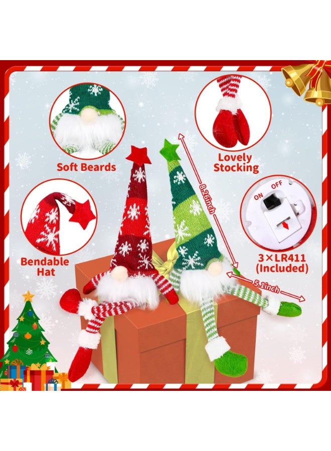 3 Pack Gnomes Christmas Decorations 13.7" Lighted Swedish Tomte Xmas Gnome Plush Elf Doll Scandinavian Santa Christmas Ornaments Holiday Indoor Home Tabletop Decorations Gifts, Red Green Gray - Image 4