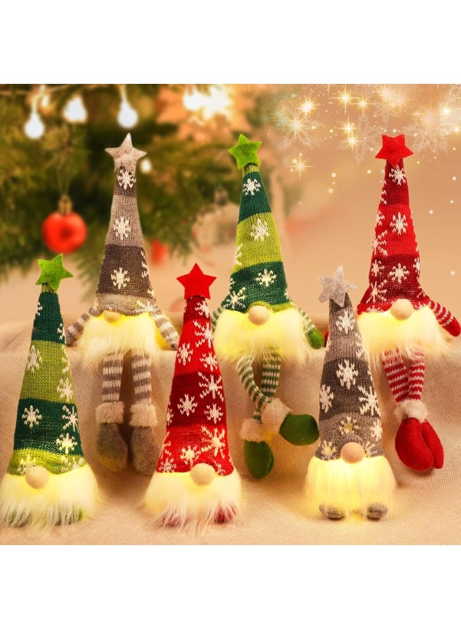 3 Pack Gnomes Christmas Decorations 13.7" Lighted Swedish Tomte Xmas Gnome Plush Elf Doll Scandinavian Santa Christmas Ornaments Holiday Indoor Home Tabletop Decorations Gifts, Red Green Gray - Image 2