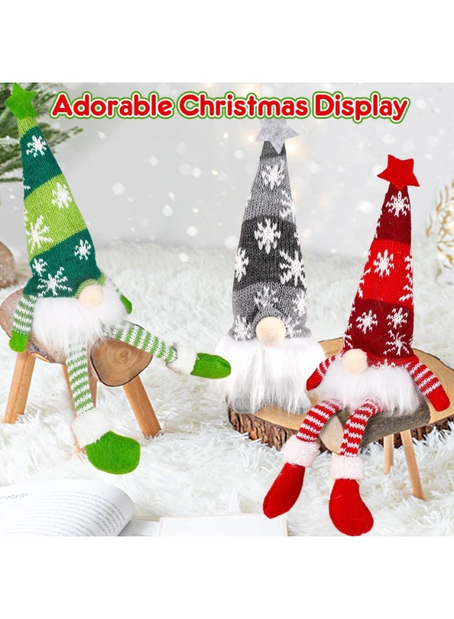 3 Pack Gnomes Christmas Decorations 13.7" Lighted Swedish Tomte Xmas Gnome Plush Elf Doll Scandinavian Santa Christmas Ornaments Holiday Indoor Home Tabletop Decorations Gifts, Red Green Gray - Image 3