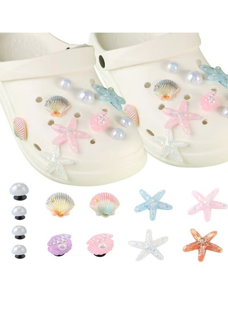 Summer Shoes Charms, Beach Charms for Women, Cute Starfish Seashell Pearl Shoe Decoration, 12PCS Girly Bling Shell Charms for Clog Sandals - Image 1