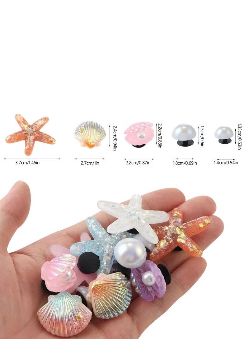 Summer Shoes Charms, Beach Charms for Women, Cute Starfish Seashell Pearl Shoe Decoration, 12PCS Girly Bling Shell Charms for Clog Sandals - Image 3