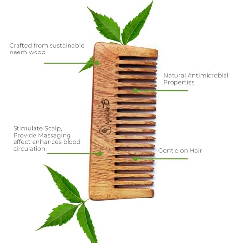 Organic B Handmade Wooden Comb - Wide Tooth Shampoo Hair Comb for Men and Women, Compact Travel-Friendly Anti-Static Neem Wood Comb, Durable Plastic-Free Biodegradable (Rosemary Infused) - Image 2
