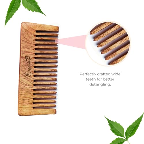 Organic B Handmade Wooden Comb - Wide Tooth Shampoo Hair Comb for Men and Women, Compact Travel-Friendly Anti-Static Neem Wood Comb, Durable Plastic-Free Biodegradable (Rosemary Infused) - Image 3