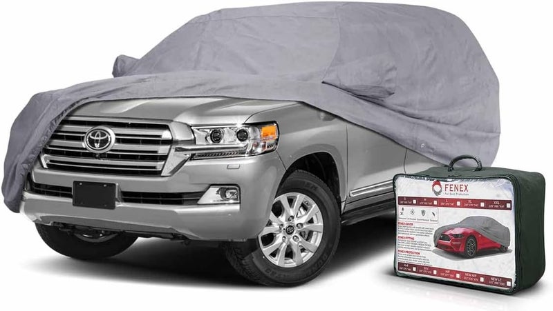 fenex Car Cover [Land Cruiser] – All-Weather Protection | Waterproof, UV-Resistant, Dustproof, Breathable | Indoor/Outdoor Use | Door Zipper & Mirror Pockets | Fits SUV cars (589 × 203 × 160 cm) - Image 1