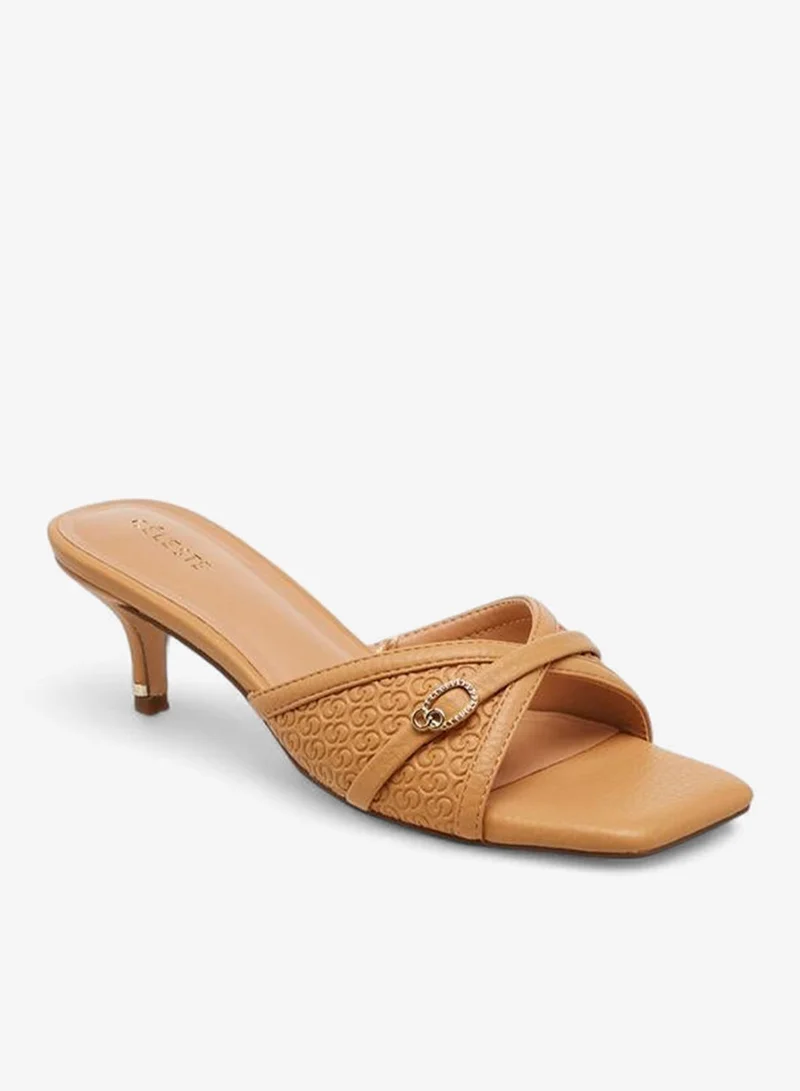 Celeste TAUPE Women's Embossed Slip On Sandals with Kitten Heels for Women | Best Price UAE