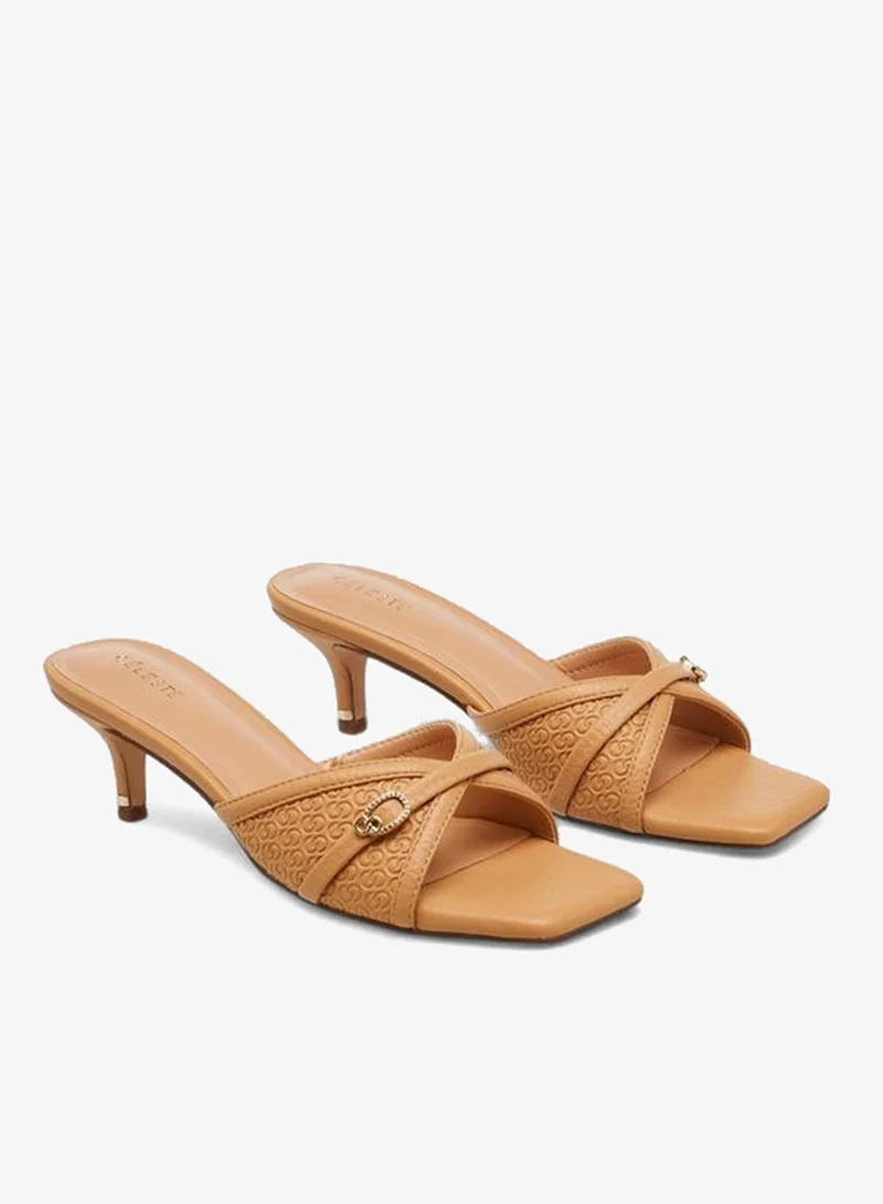 Celeste Women's Embossed Slip On Sandals with Kitten Heels
