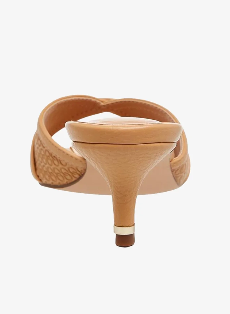 Celeste TAUPE Women's Embossed Slip On Sandals with Kitten Heels for Women | Best Price UAE