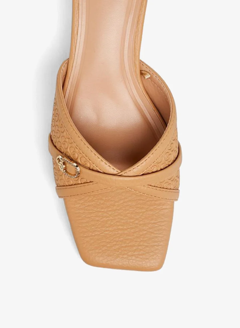 Celeste TAUPE Women's Embossed Slip On Sandals with Kitten Heels for Women | Best Price UAE