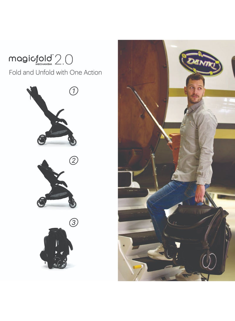 Hamilton by Yoop Traveller Basic Baby Stroller, MagicFold 2.0 Automatic Fold, Lightweight 7.5 kg Travel Stroller, UPF 50+ Sun Canopy, High Backrest, Rear Ventilation Mesh, Travel Bag Included, Black - Image 3