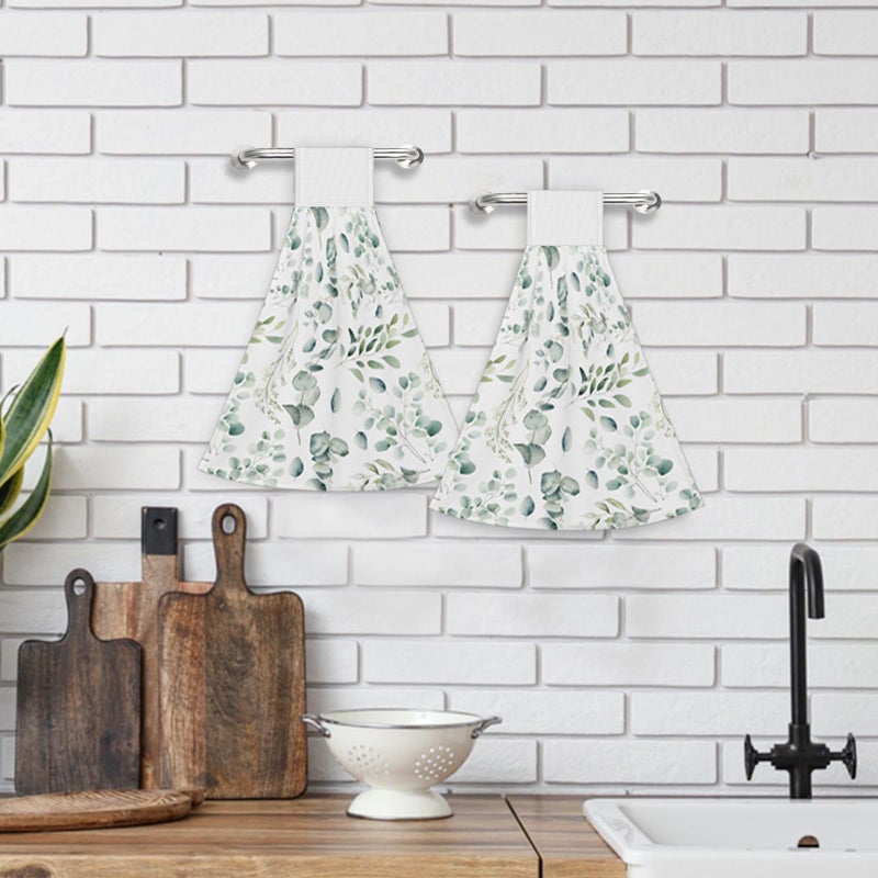 Vodbne Leaves Kitchen Hand Towels with Hanging Loops Absorbent Dish Oven Towel, Fast Drying Hanging Towels Sage Decor for Home Kitchen Bathroom - Image 3