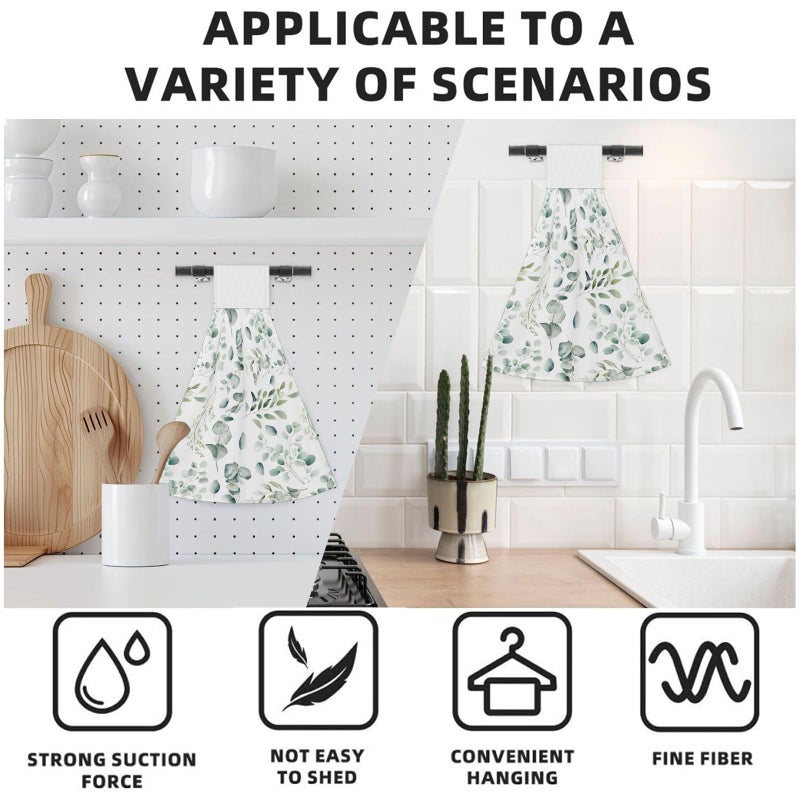 Vodbne Leaves Kitchen Hand Towels with Hanging Loops Absorbent Dish Oven Towel, Fast Drying Hanging Towels Sage Decor for Home Kitchen Bathroom - Image 2