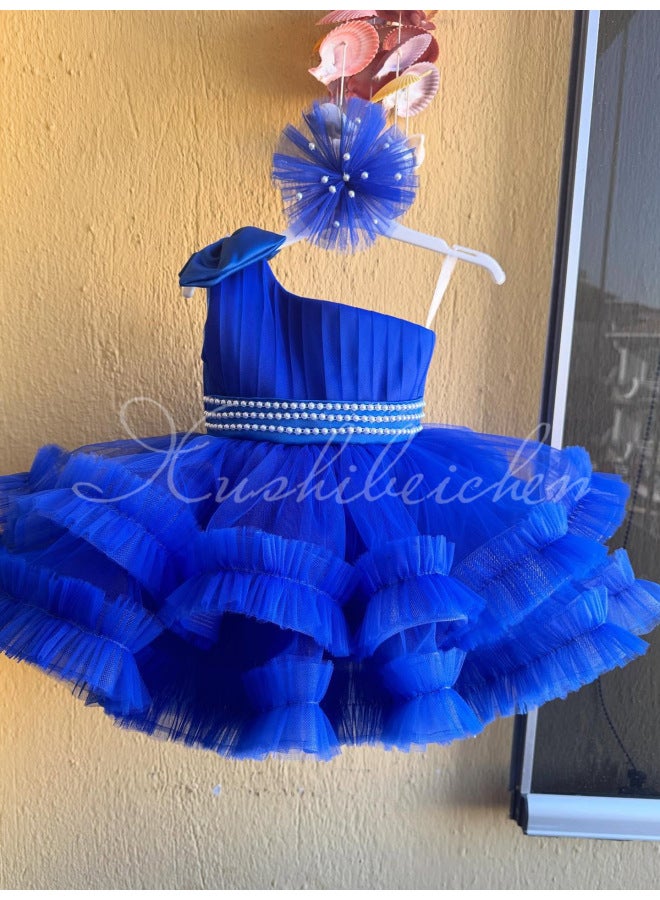 Blue Princess Dress For Girls  New Style Mesh Cake Dress For Toddlers And Young Children One-year-old Birthday Dress Christmas